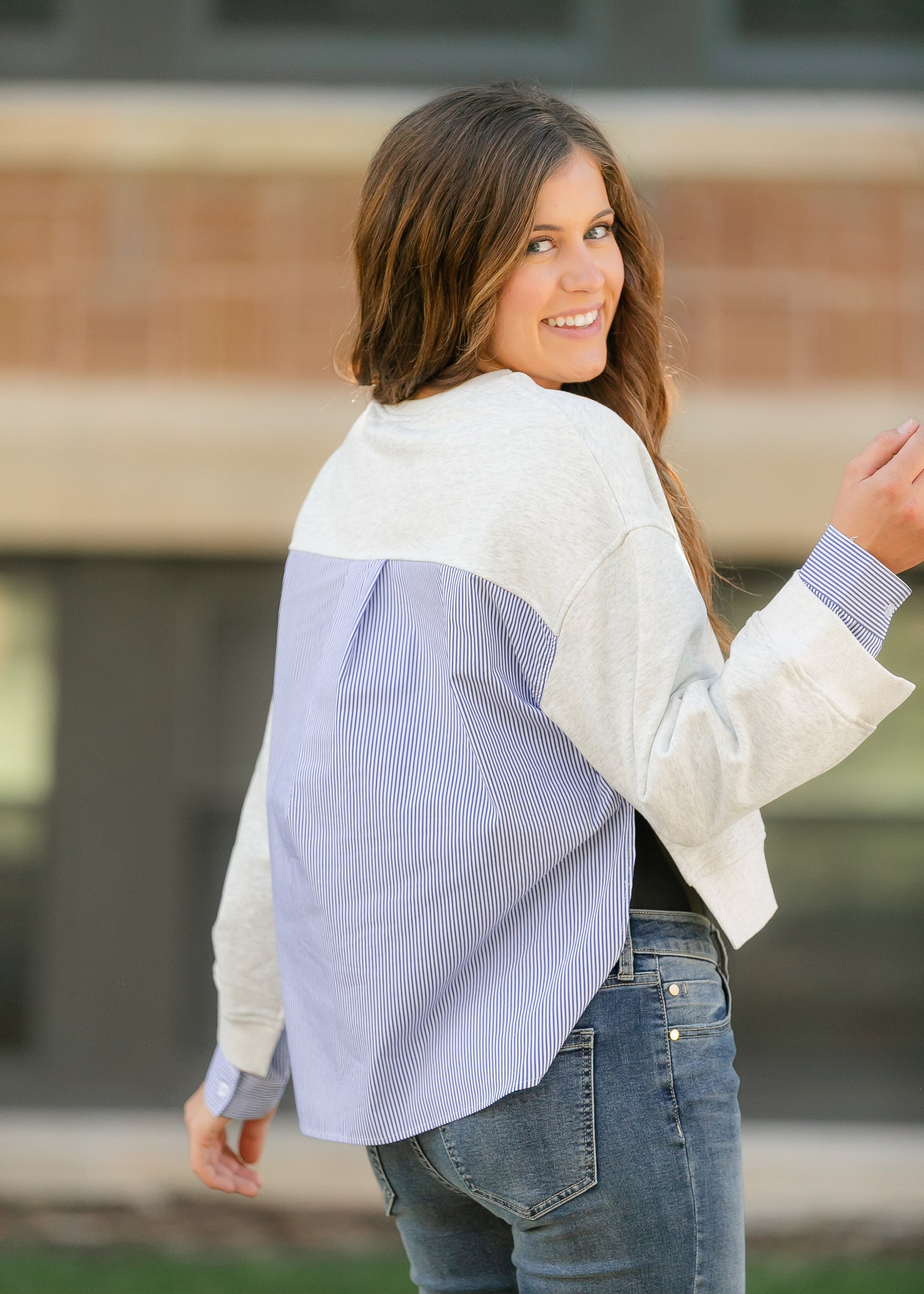 elan Long Sleeve Mixed Media Top FF Tops