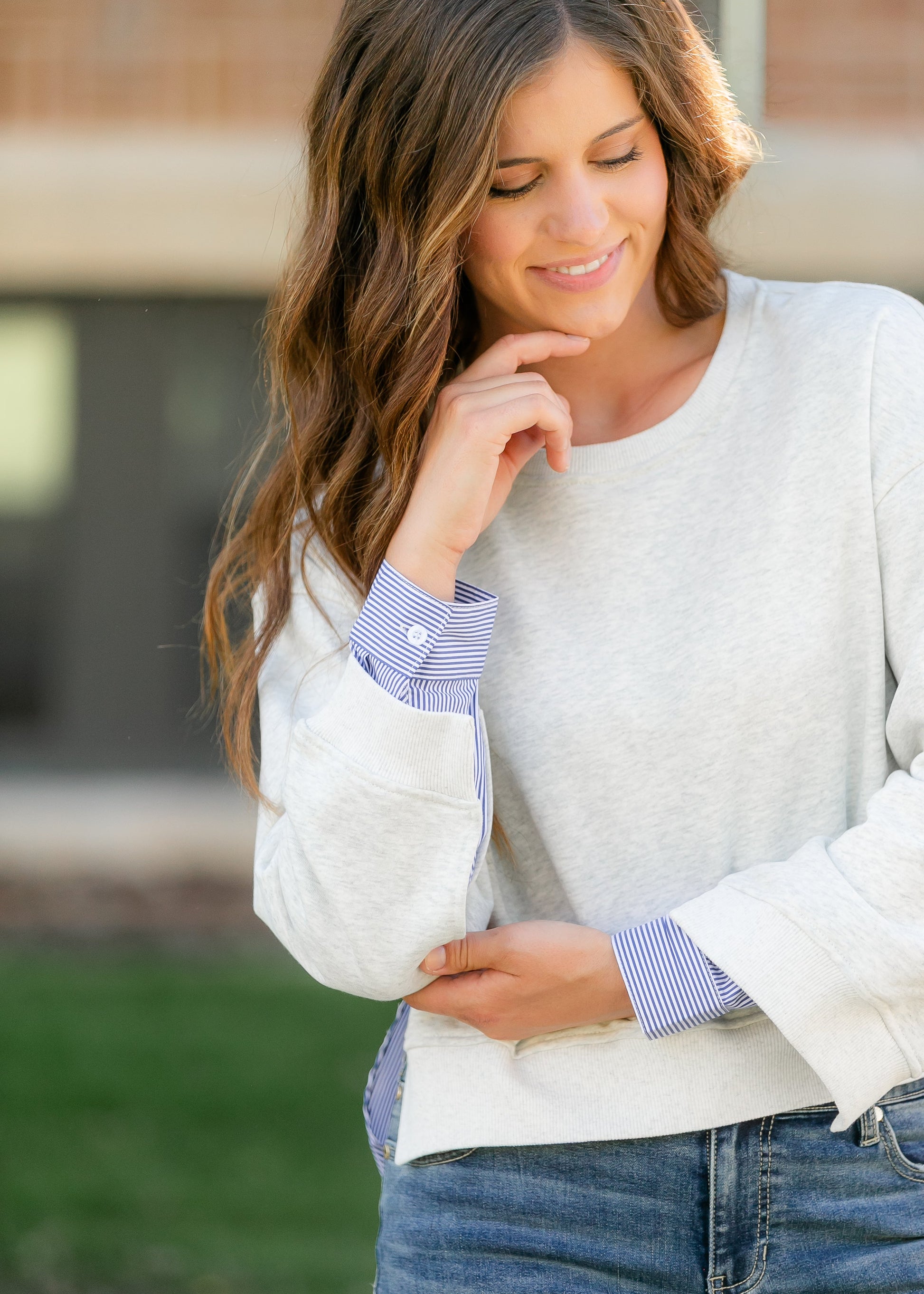 elan Long Sleeve Mixed Media Top FF Tops