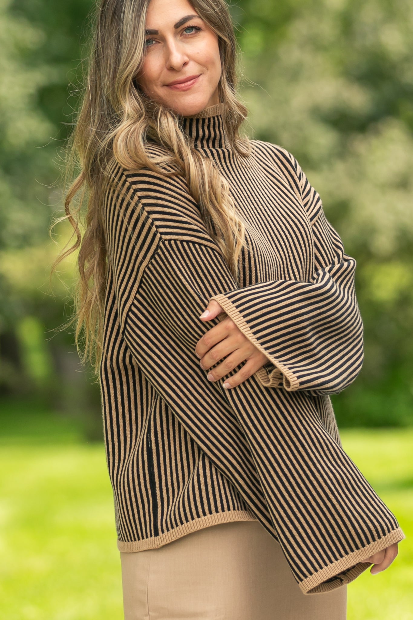 elan Mock Neck Ribbed Sweater FF Tops