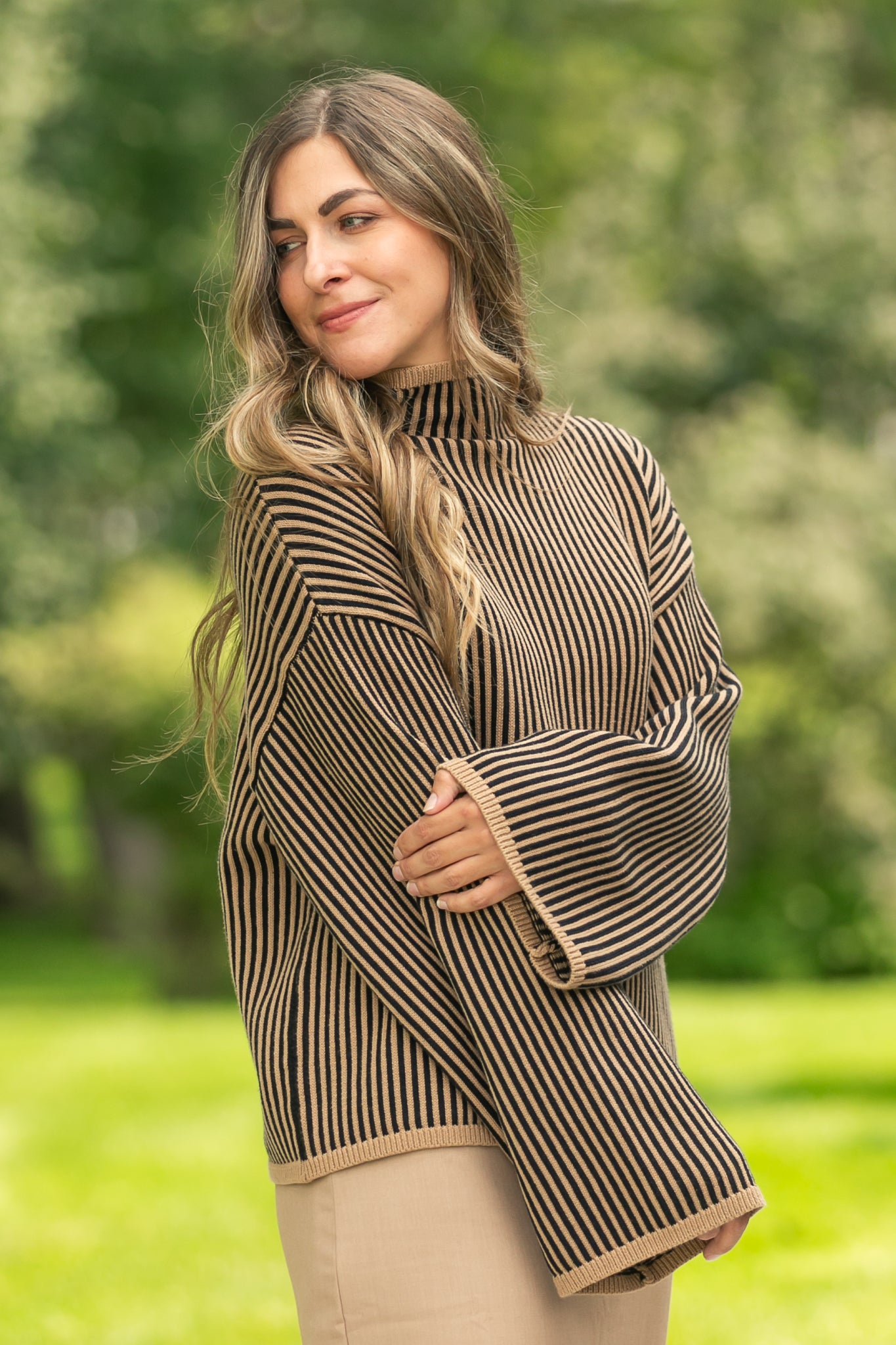 elan Mock Neck Ribbed Sweater FF Tops