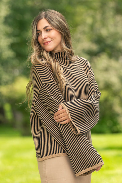 elan Mock Neck Ribbed Sweater FF Tops