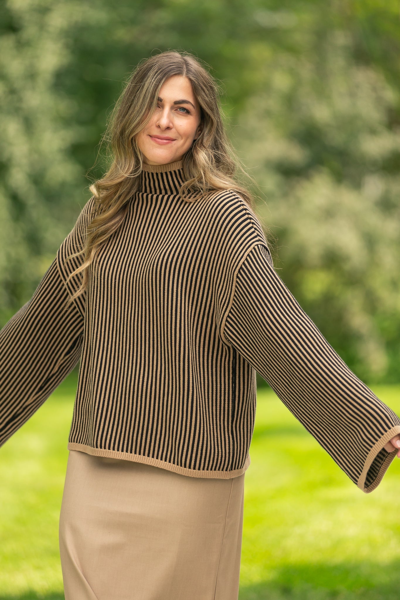 elan Mock Neck Ribbed Sweater FF Tops