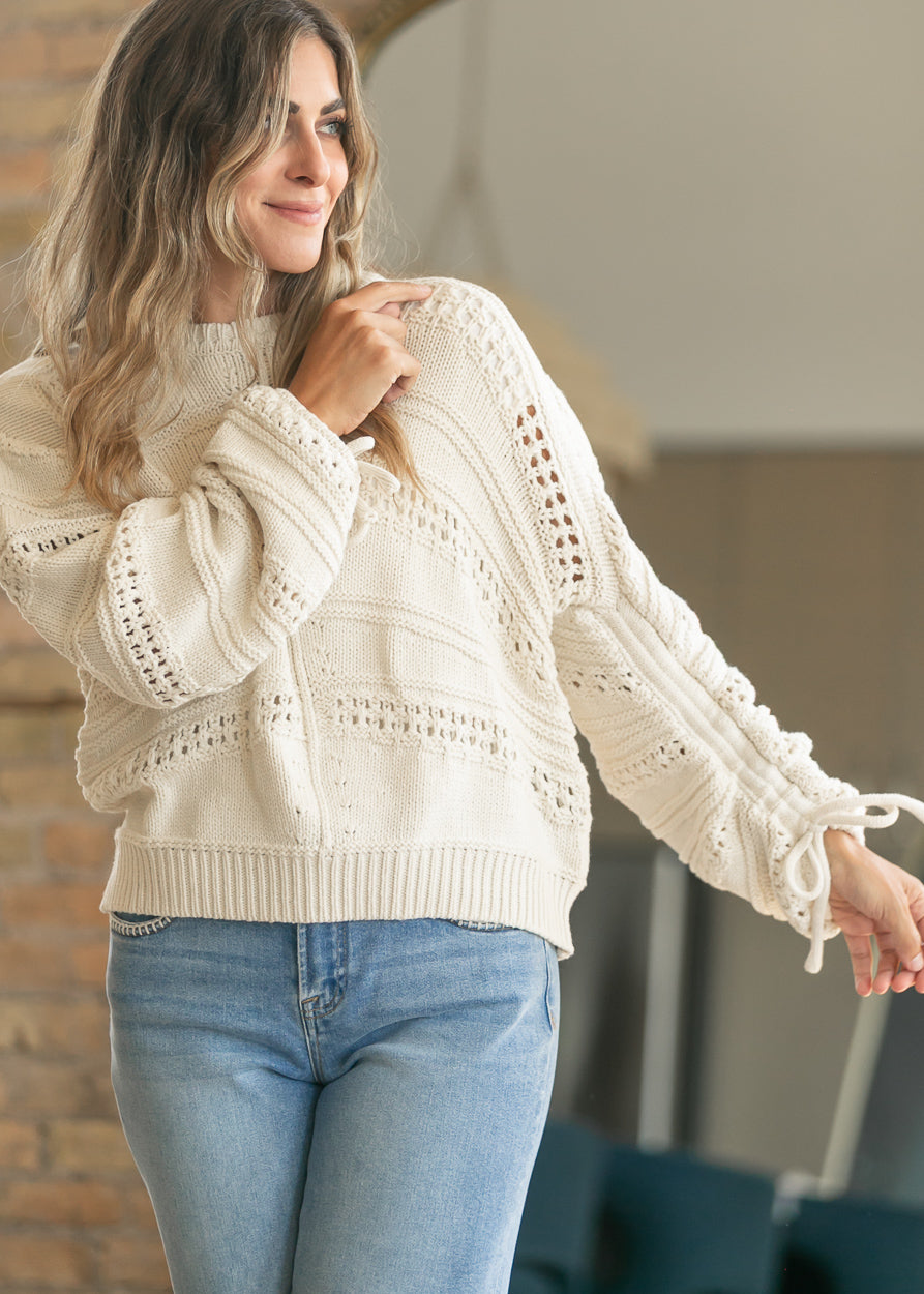 elan Off White Open Knit Sweater FF Tops