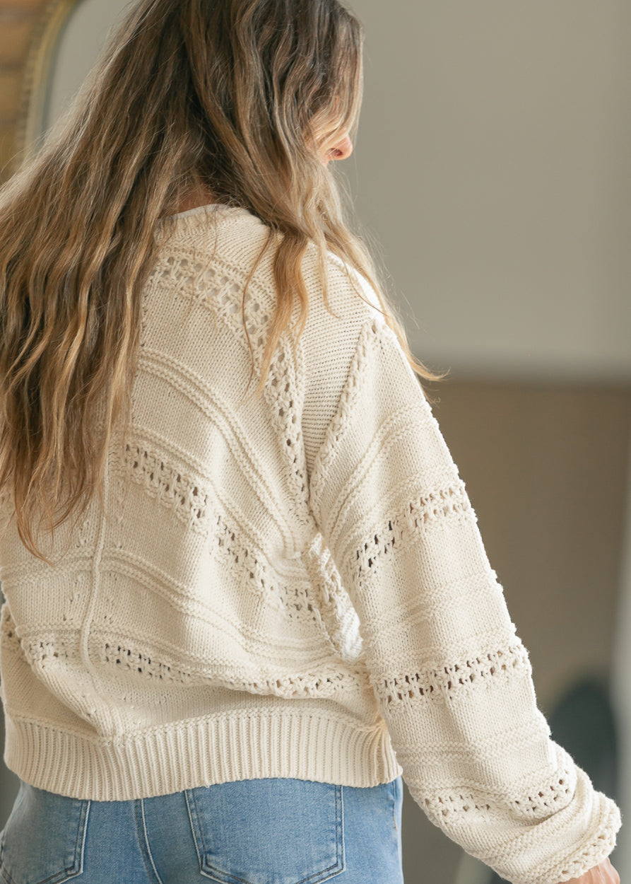 elan Off White Open Knit Sweater FF Tops