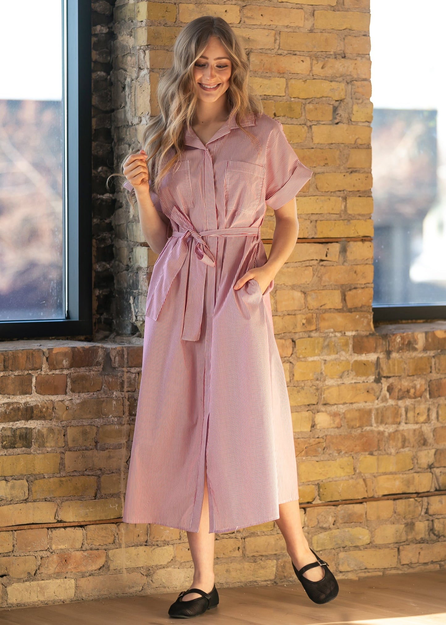 elan Red Striped Midi Dress FF Dresses