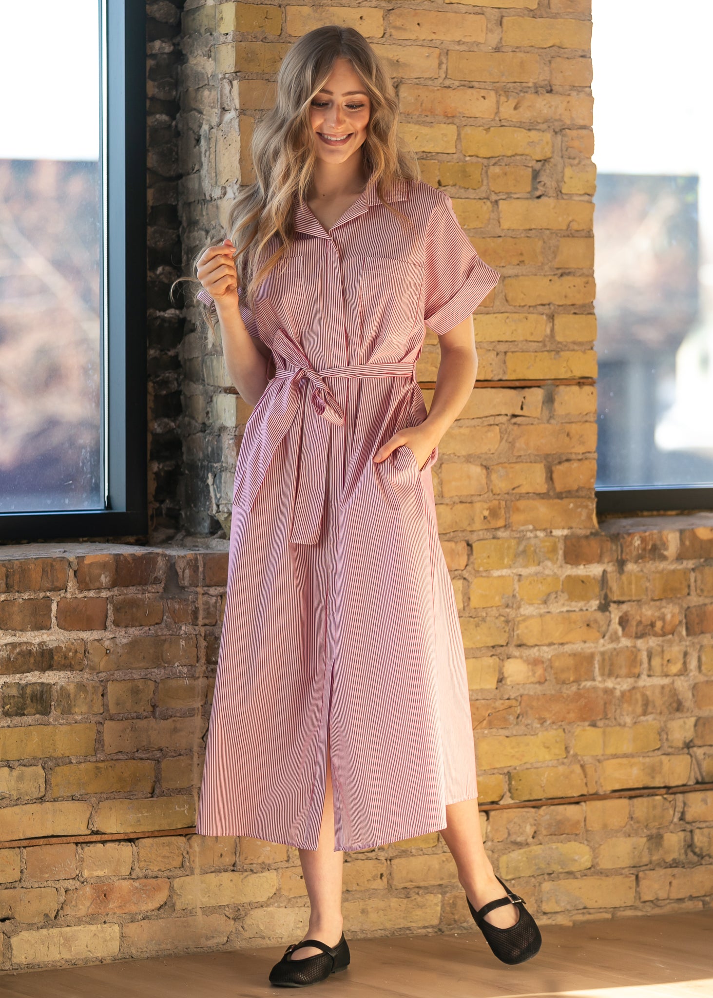 elan Red Striped Midi Dress FF Dresses