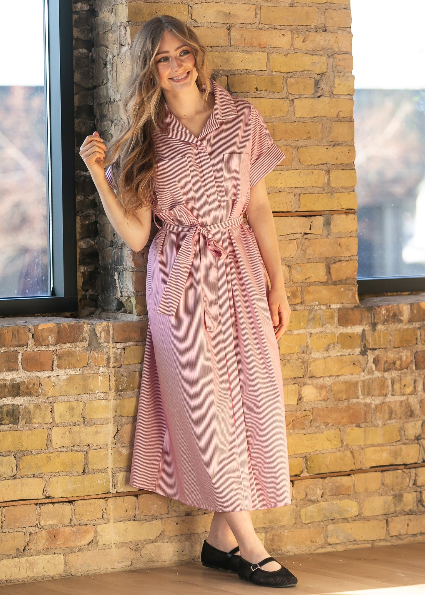 elan Red Striped Midi Dress FF Dresses