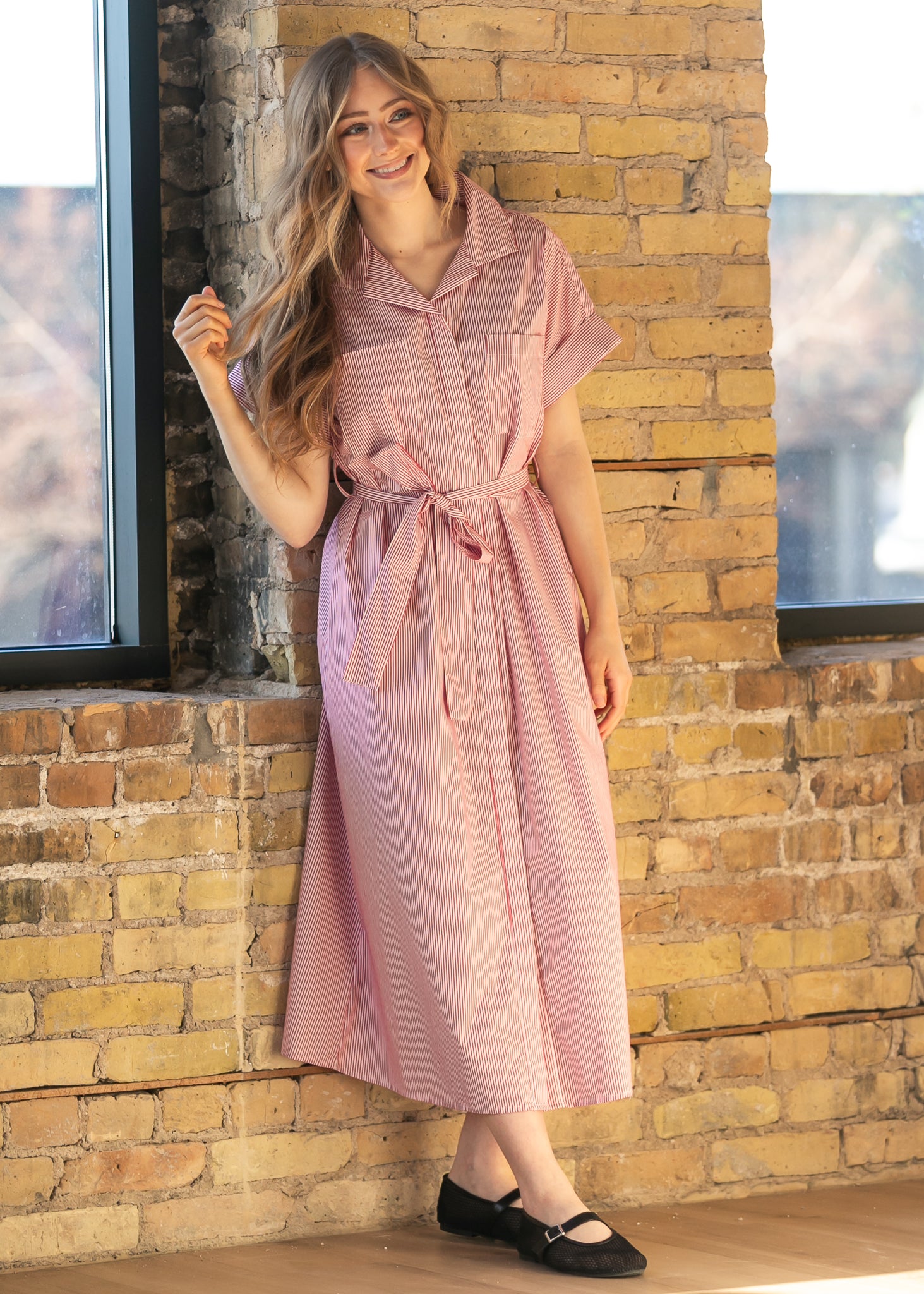 elan Red Striped Midi Dress FF Dresses