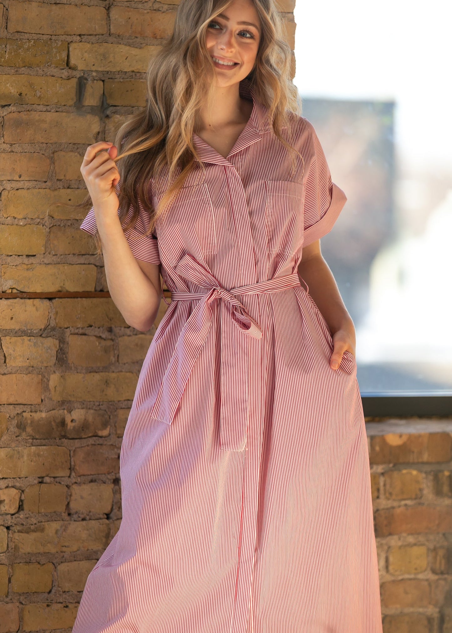 elan Red Striped Midi Dress FF Dresses