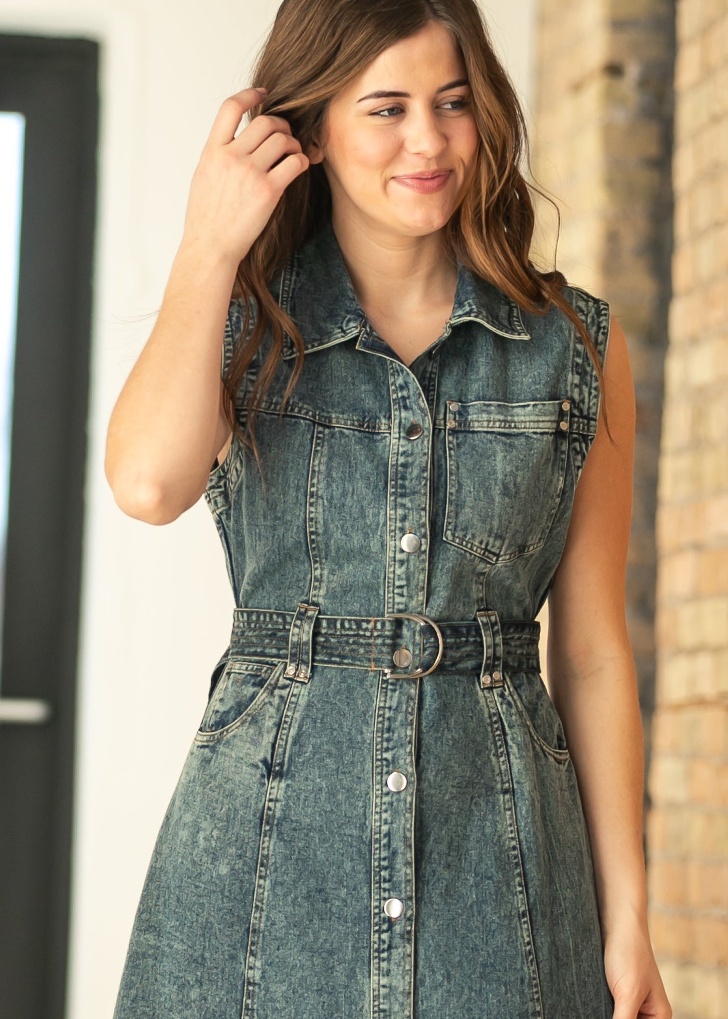 elan Sleeveless Belted Button Up Maxi Dress FF Dresses