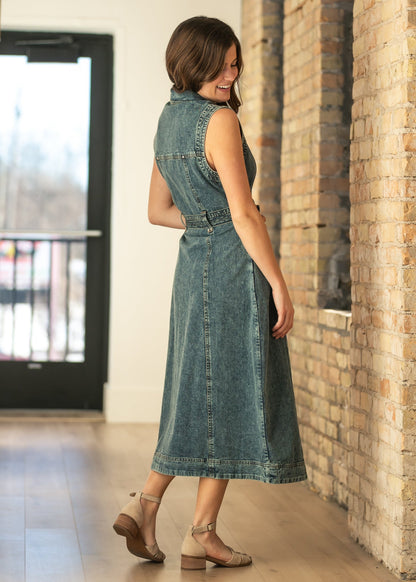 elan Sleeveless Belted Button Up Maxi Dress FF Dresses