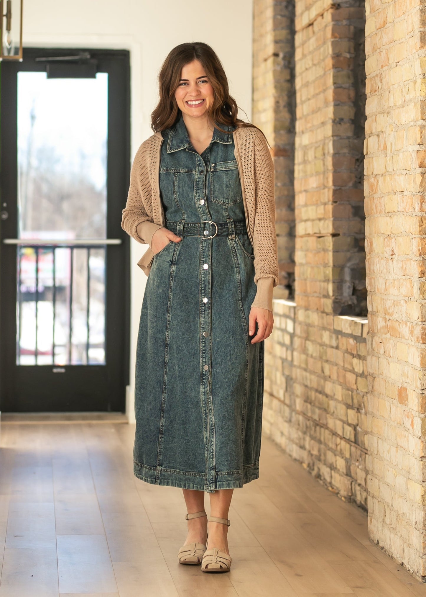 elan Sleeveless Belted Button Up Maxi Dress FF Dresses