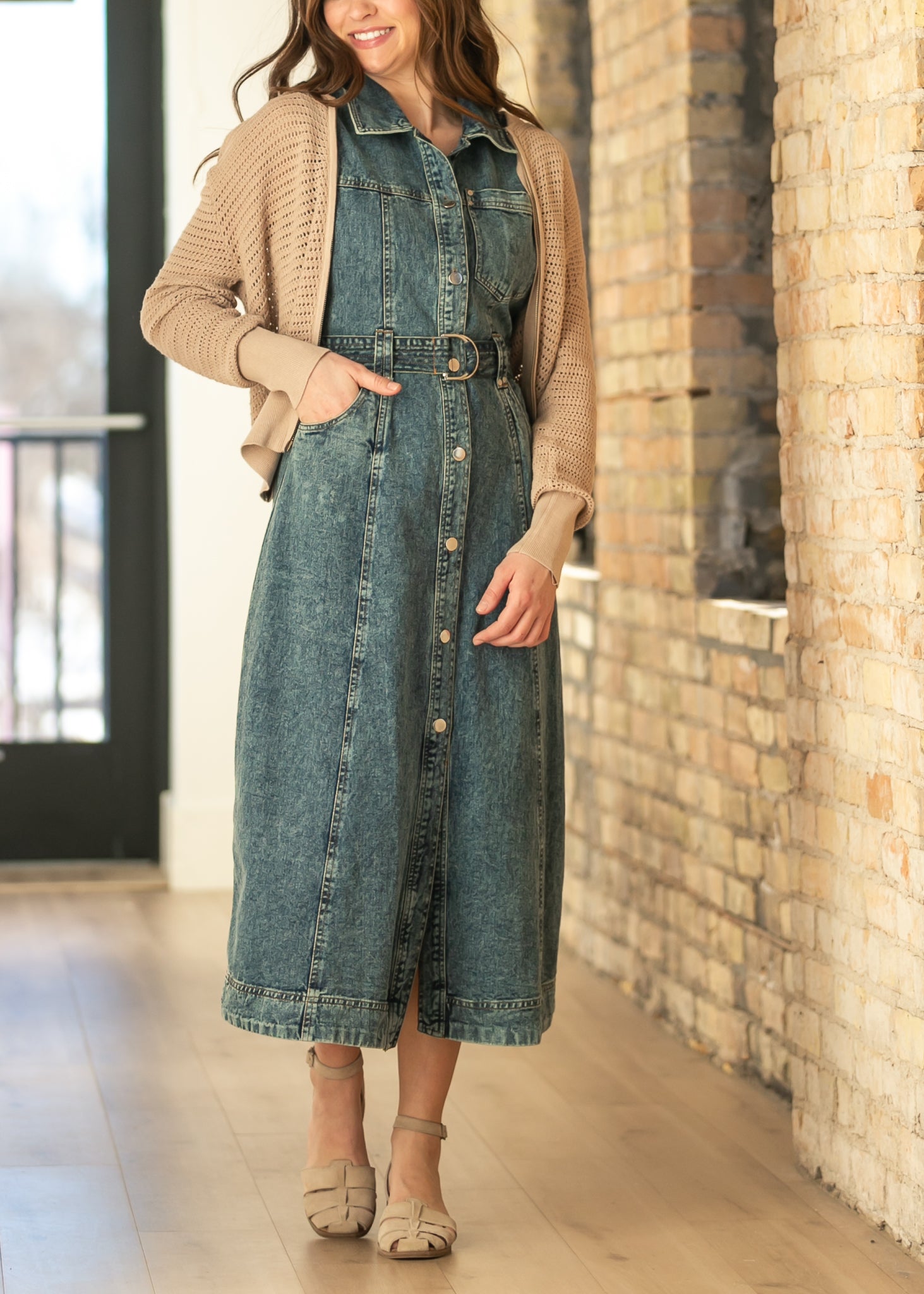 elan Sleeveless Belted Button Up Maxi Dress FF Dresses