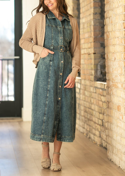 elan Sleeveless Belted Button Up Maxi Dress FF Dresses