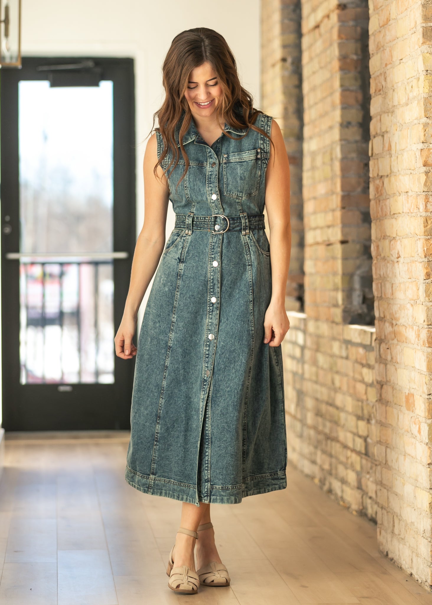 elan Sleeveless Belted Button Up Maxi Dress FF Dresses