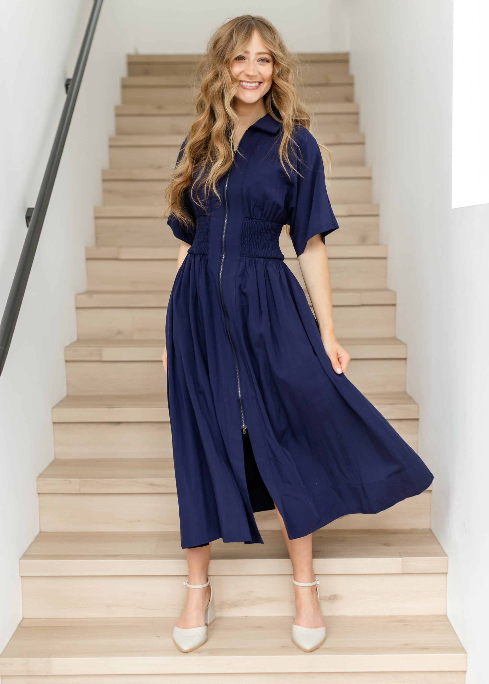 Njoy Vape Pods Flavors elan Smocked Waist Zip Front Midi Dress Inherit Co Njoy Vape Pods Flavors elan Smocked Waist Zip Front Midi Dress Inherit Co