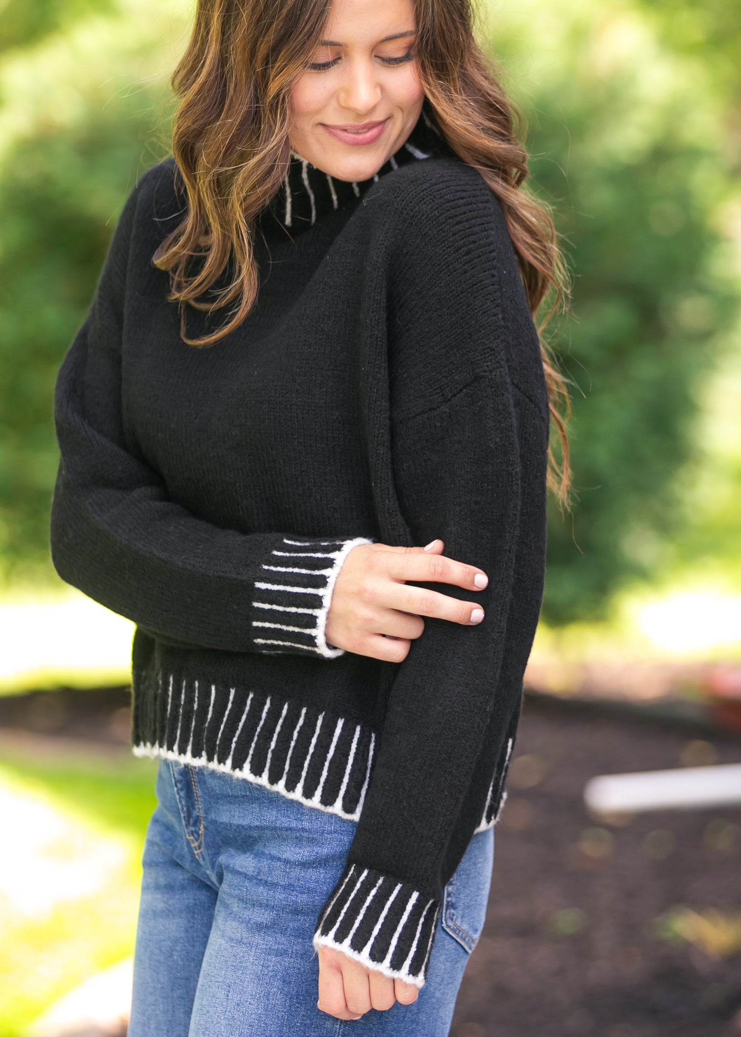 elan Stich Detail Turtleneck Sweater FF Tops