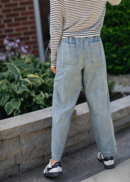 Elastic Waist Denim Pants FF Skirts
