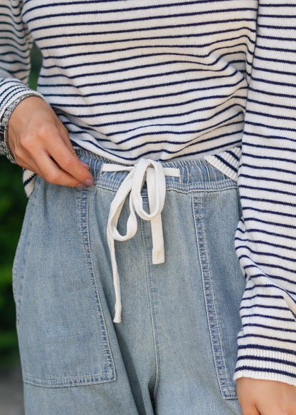 Elastic Waist Denim Pants FF Skirts