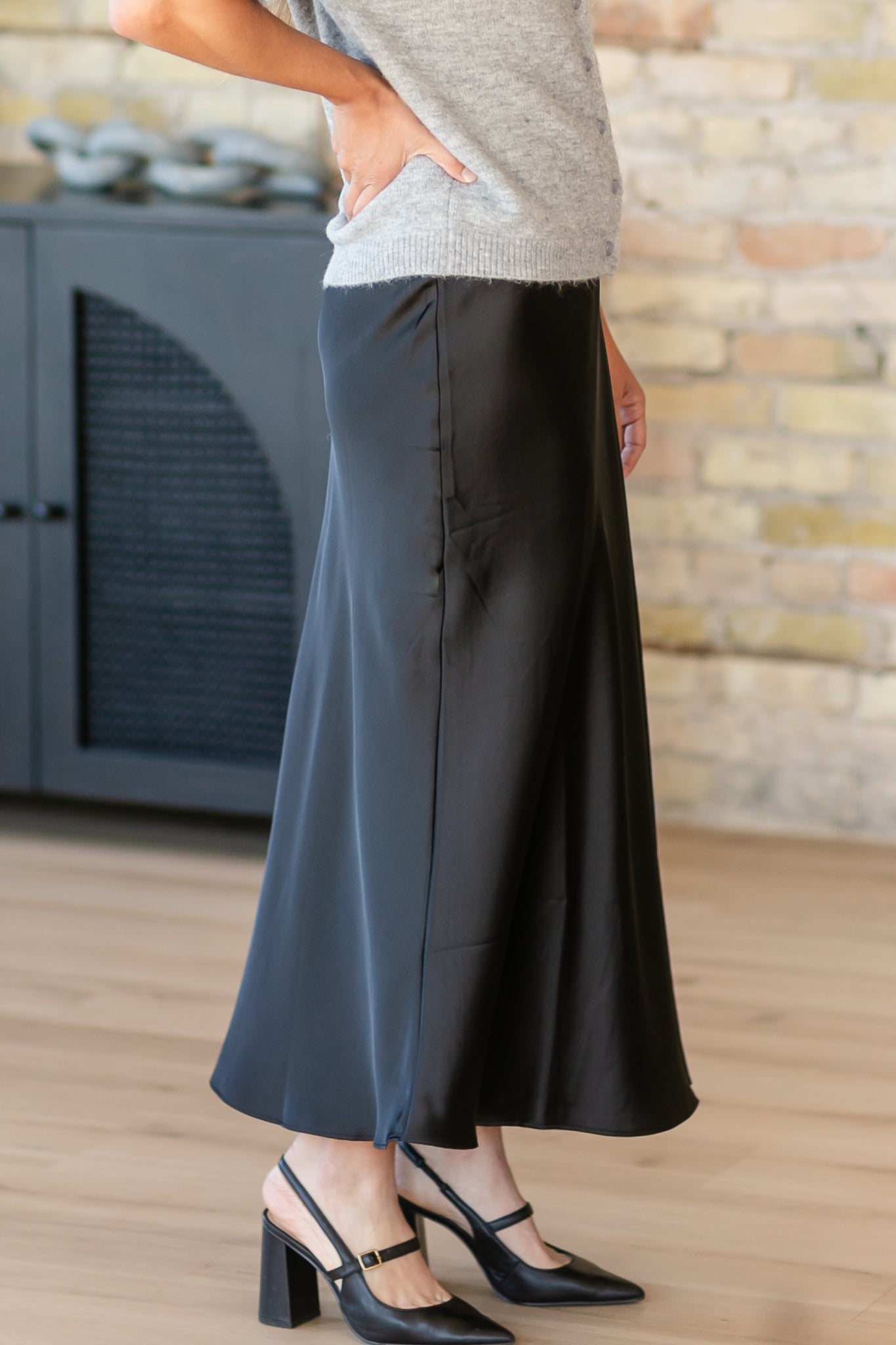 Elastic Waist Satin Maxi Skirt FF Skirts