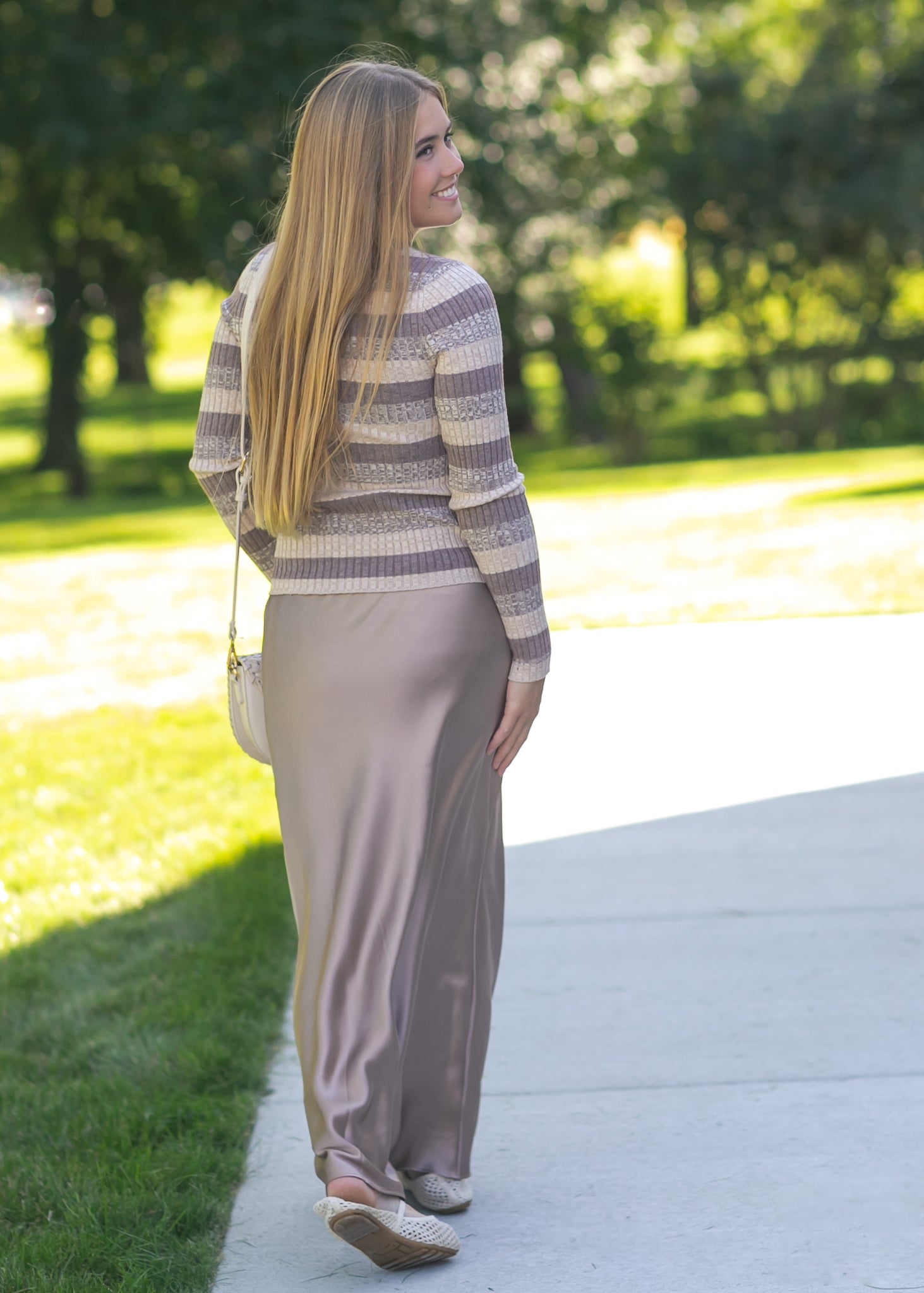 Elastic Waist Satin Maxi Skirt FF Skirts