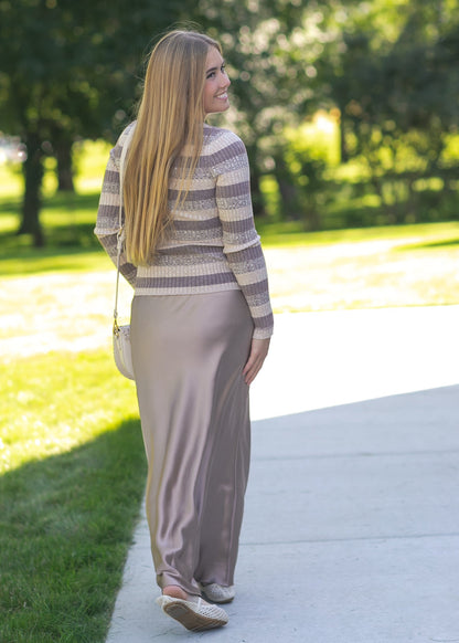 Elastic Waist Satin Maxi Skirt FF Skirts