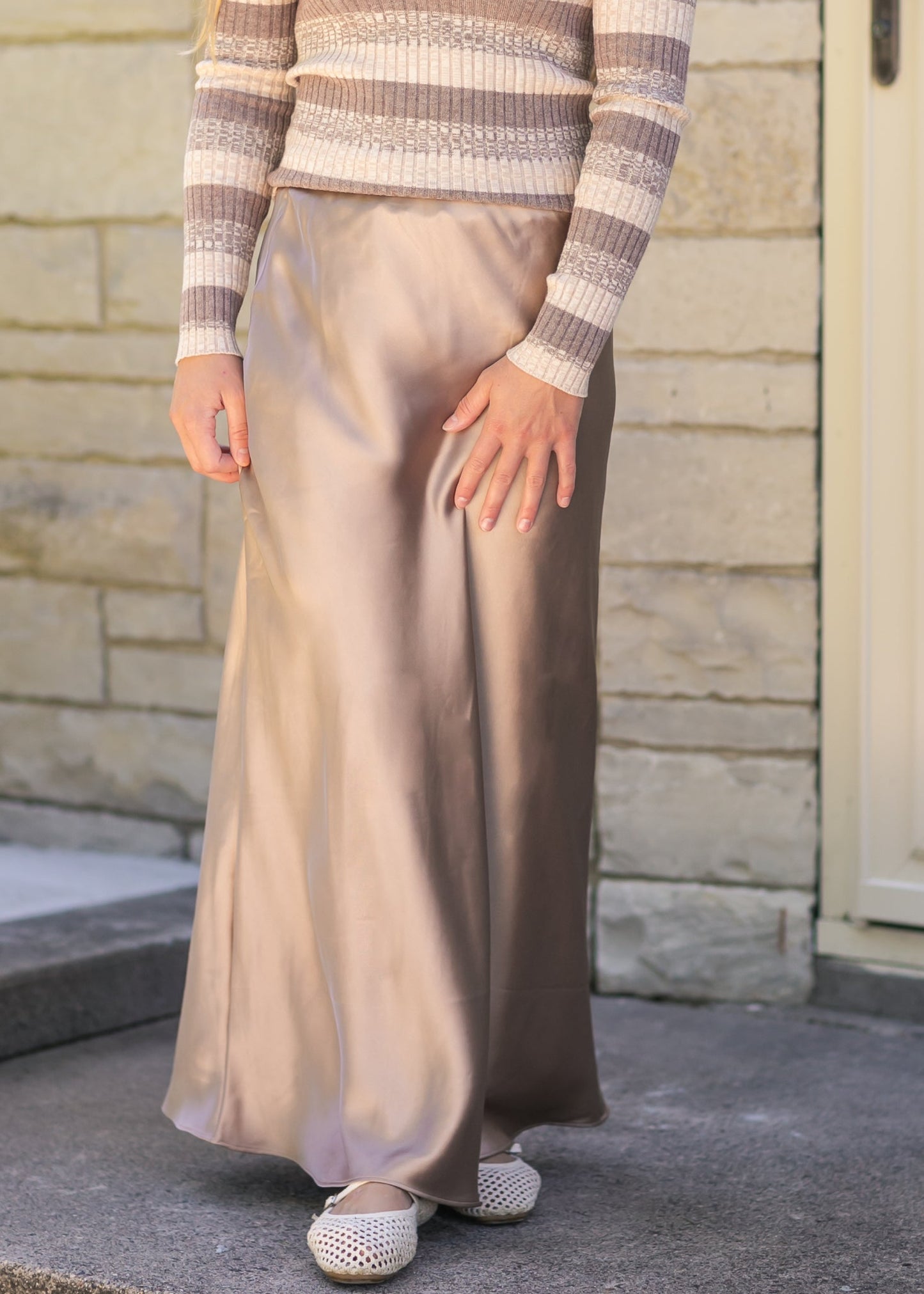 Elastic Waist Satin Maxi Skirt FF Skirts