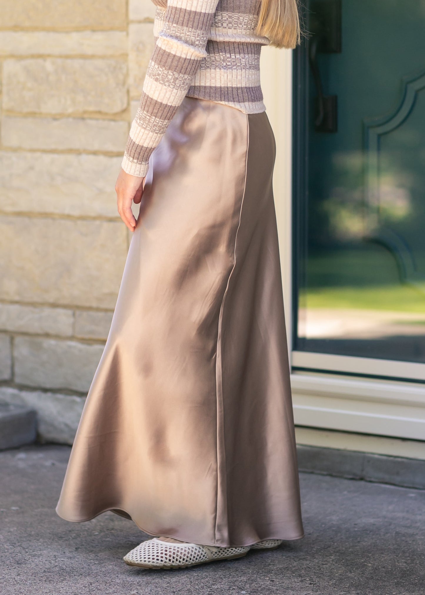 Elastic Waist Satin Maxi Skirt FF Skirts
