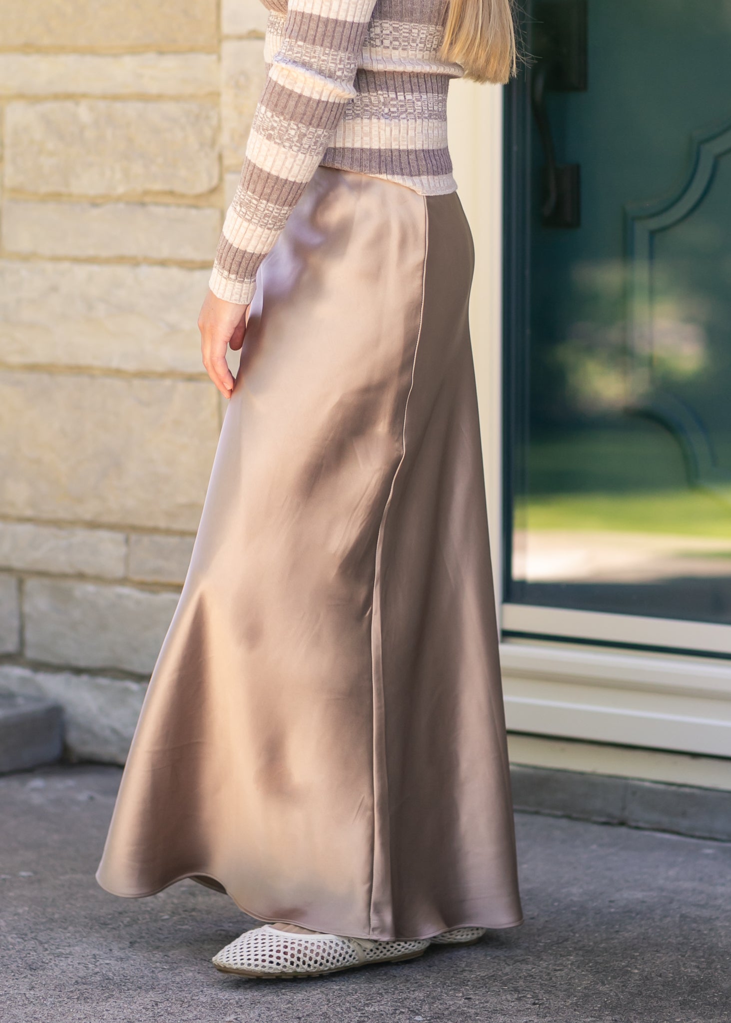 Elastic Waist Satin Maxi Skirt FF Skirts