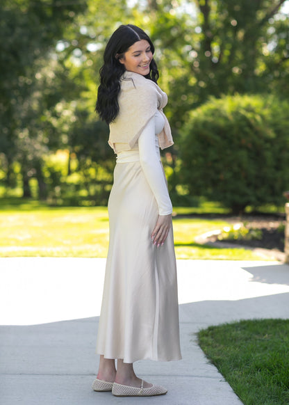 Elastic Waist Satin Maxi Skirt FF Skirts