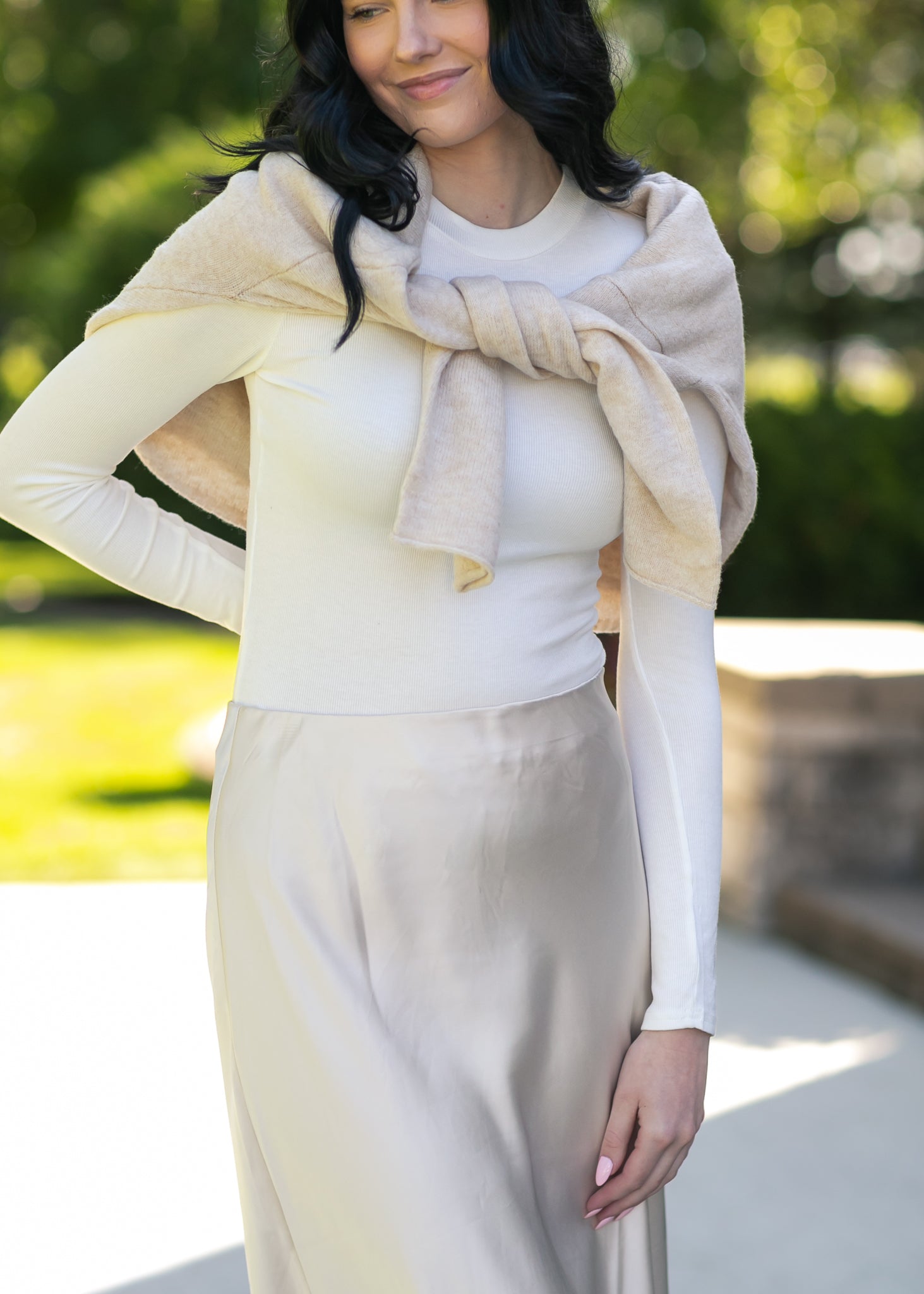 Elastic Waist Satin Maxi Skirt FF Skirts