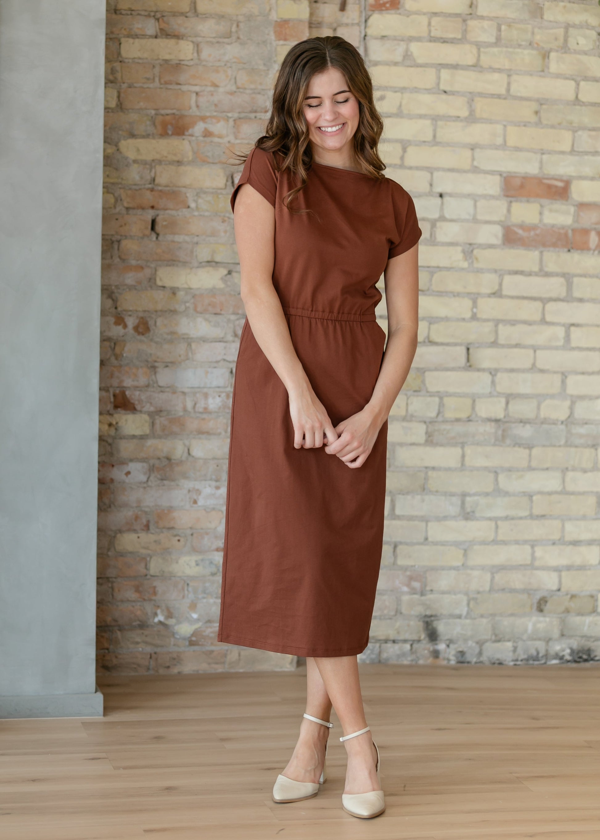 Elena Rust Boatneck Maxi Dress, Small