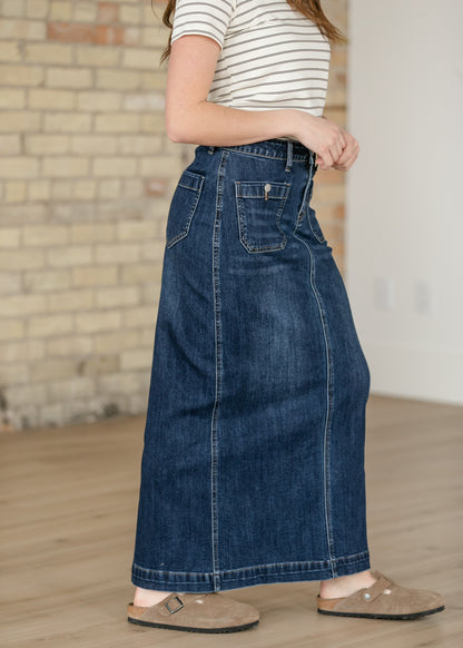 Elin Dark Wash Front Pocket Maxi Skirt IC Skirts