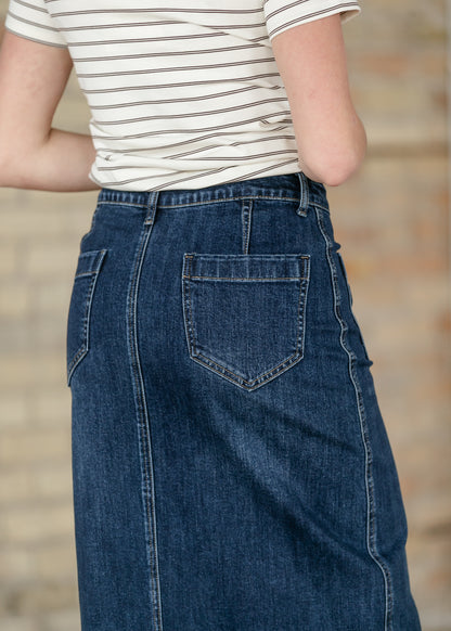 Elin Dark Wash Front Pocket Maxi Skirt IC Skirts