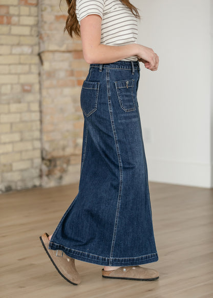 Elin Dark Wash Front Pocket Maxi Skirt IC Skirts