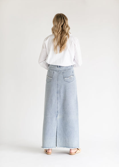 Elisha Light Wash Long Denim Skirt IC Skirts