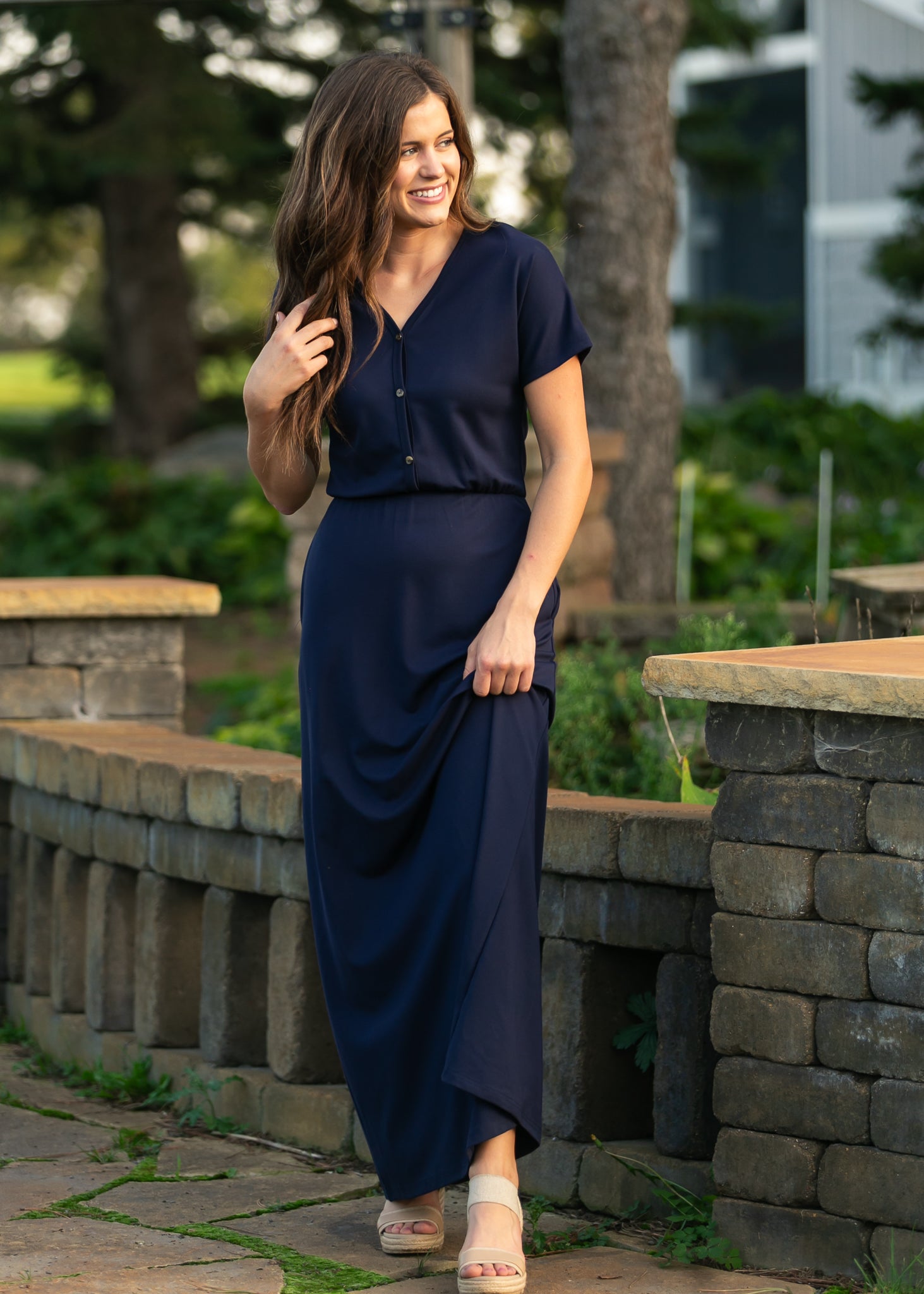 Ella Navy Cinched Waist Maxi Dress – Inherit Co