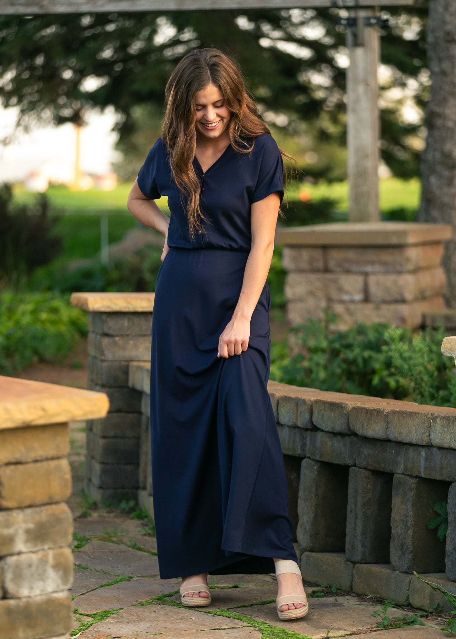 high waist maxi dress Ella Navy Cinched Waist Maxi Dress, Small