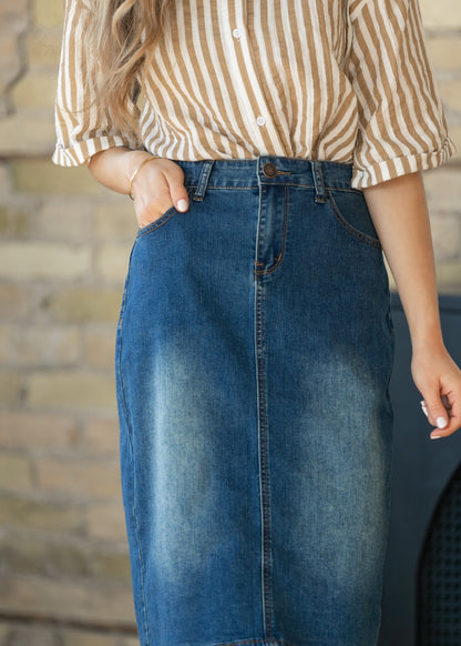 Elliot Dark Wash Denim Midi Skirt IC Skirts