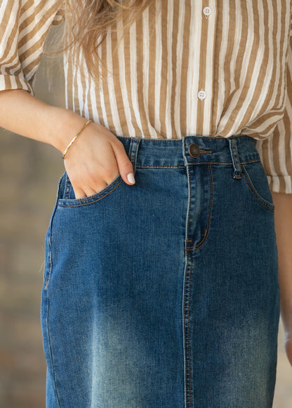 Elliot Dark Wash Denim Midi Skirt IC Skirts