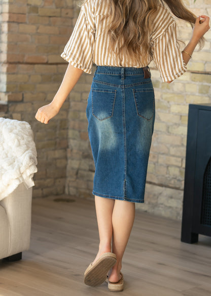 Elliot Dark Wash Denim Midi Skirt IC Skirts