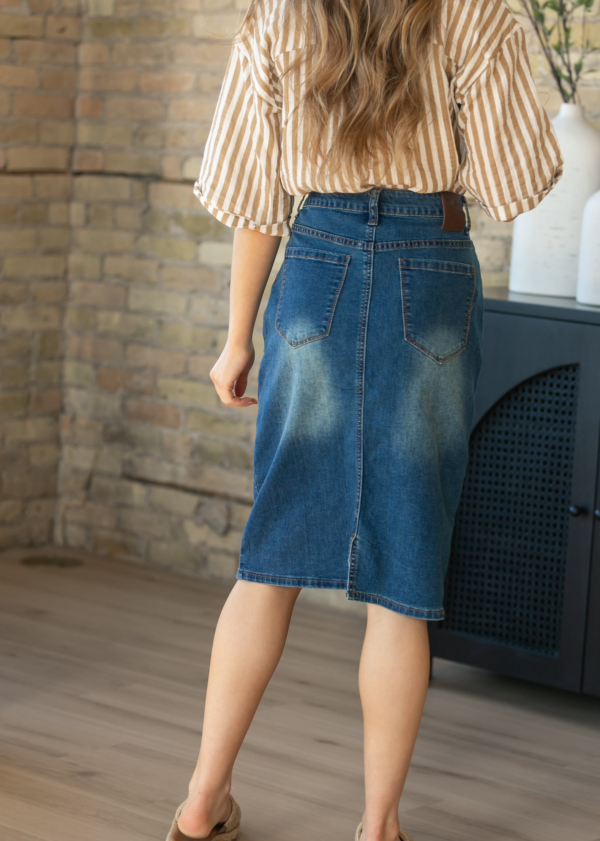 Elliot Dark Wash Denim Midi Skirt IC Skirts