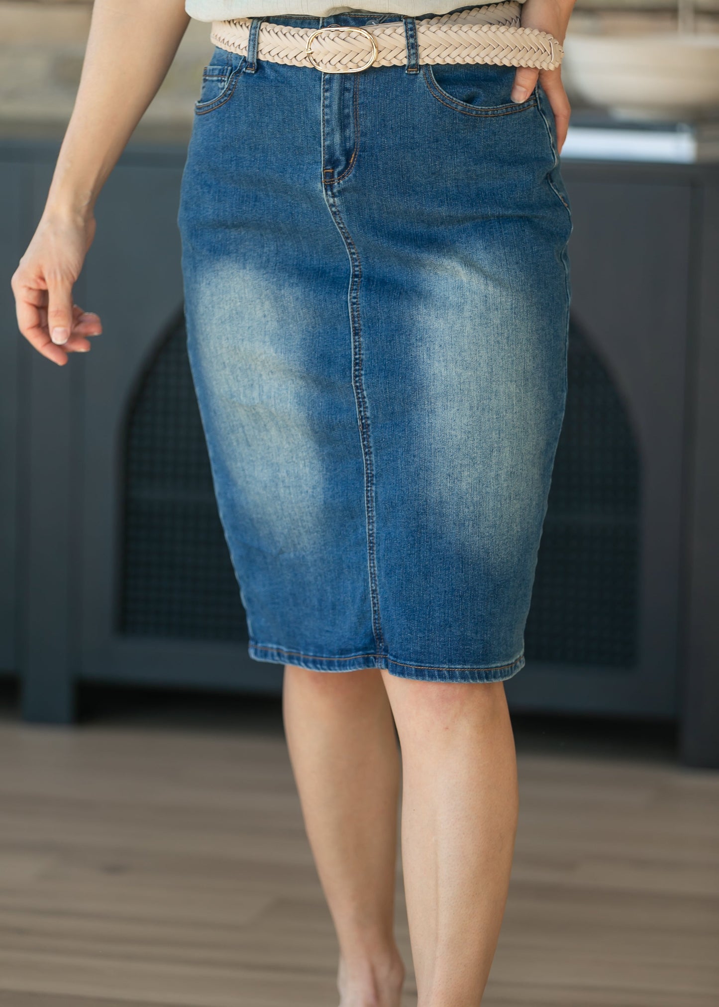 Elliot Dark Wash Denim Midi Skirt IC Skirts