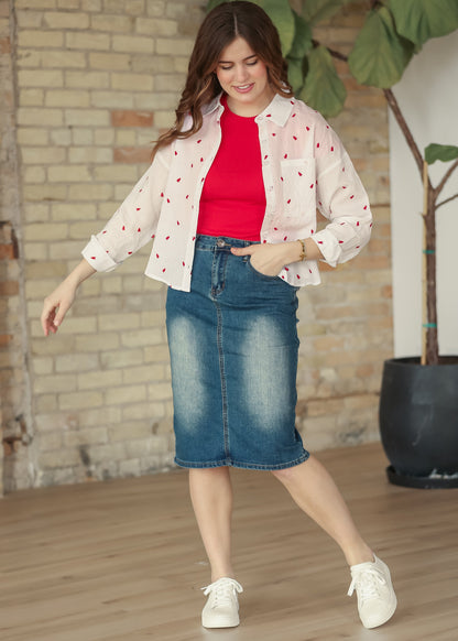 Elliot Dark Wash Denim Midi Skirt IC Skirts