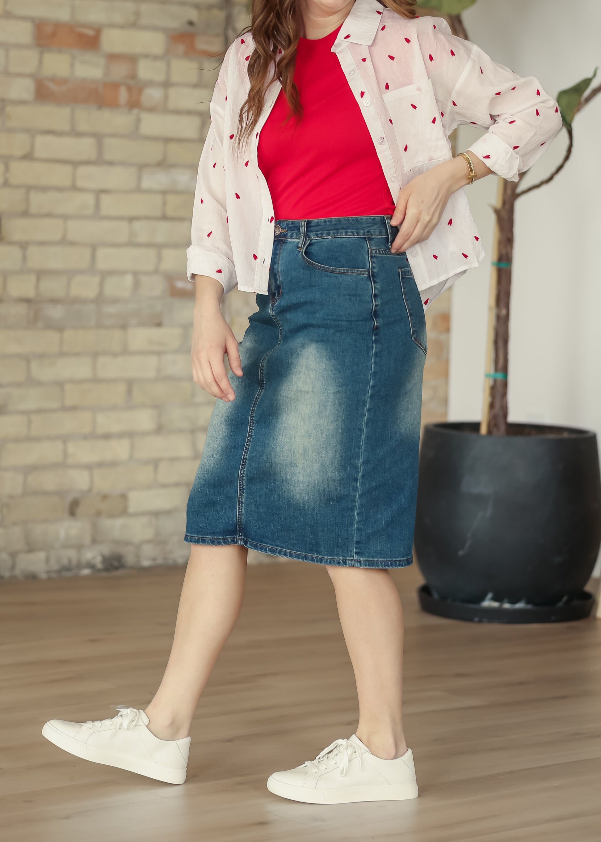 Elliot Dark Wash Denim Midi Skirt IC Skirts