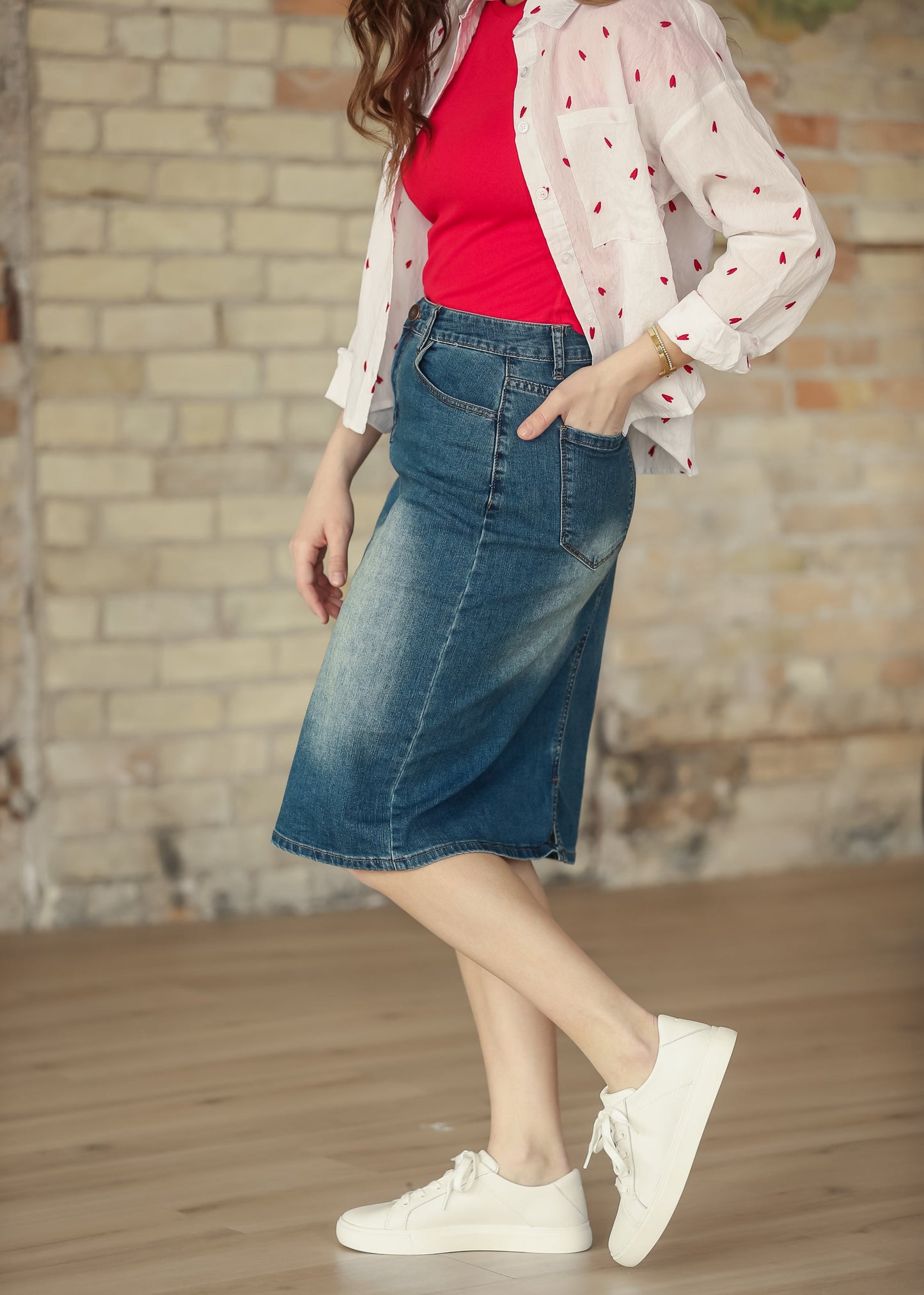 Elliot Dark Wash Denim Midi Skirt IC Skirts