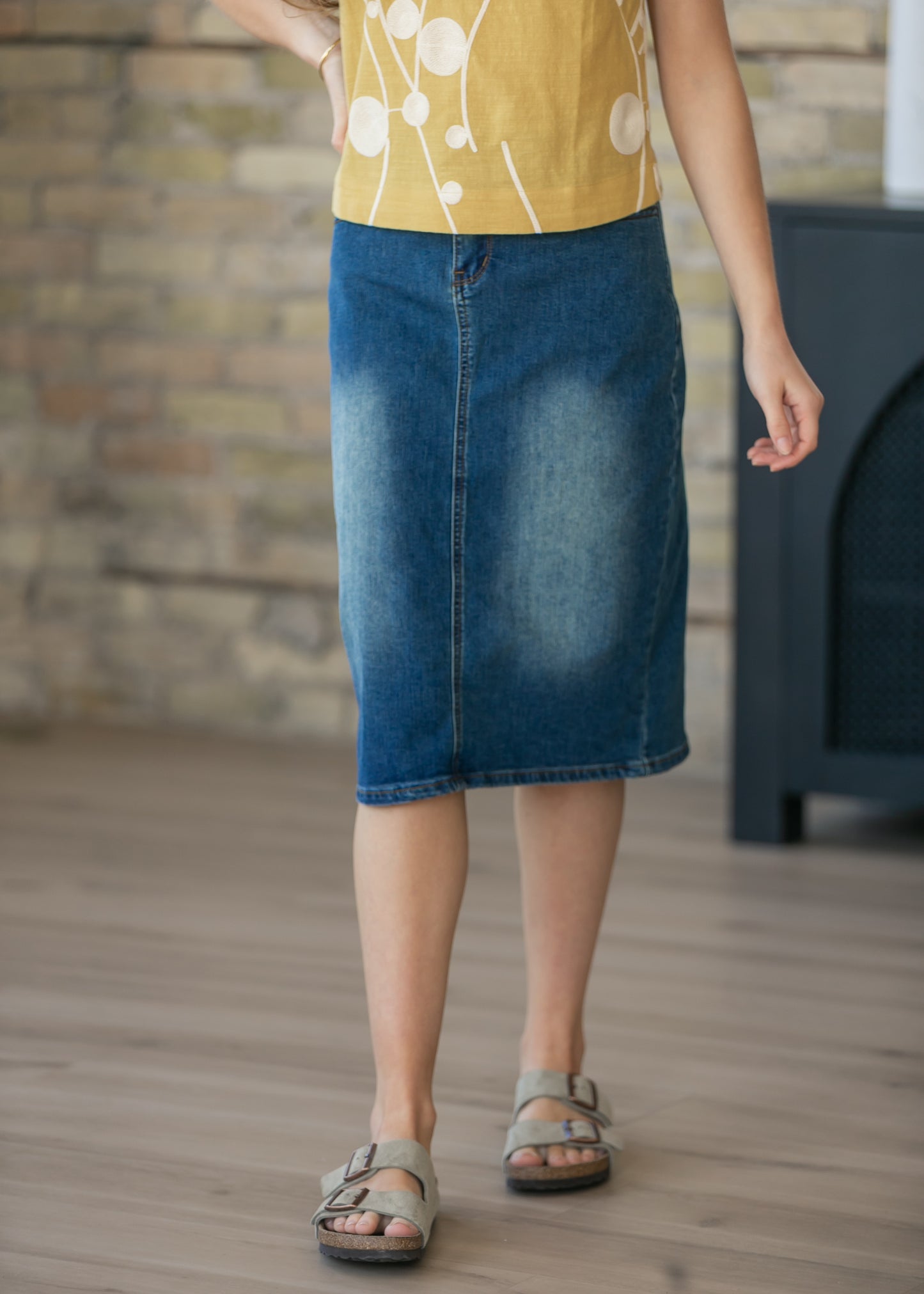 Elliot Dark Wash Denim Midi Skirt IC Skirts