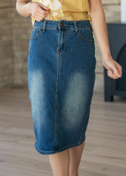 Elliot Dark Wash Denim Midi Skirt IC Skirts