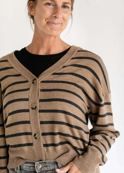 Elsa Striped Button Up Cardigan FF Tops