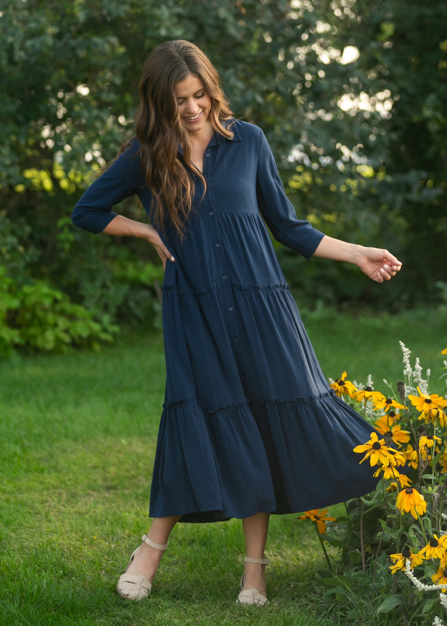 button front midi dress Sail to Sable Puff Sleeve Button Front Midi Shirt Dress
